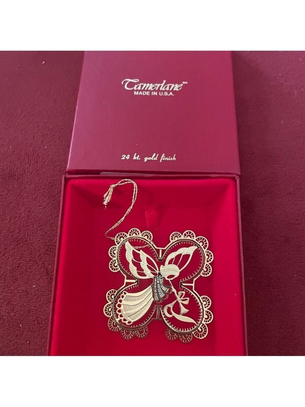 Vintage Tamerlane Winterlace Christmas Ornament 24k Plated Gold Angel 15239